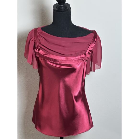 Max Studio Top Blouse Women's S Wine Burgundy Short Sleeve Draped Scoop Neckline - Picture 3 of 16